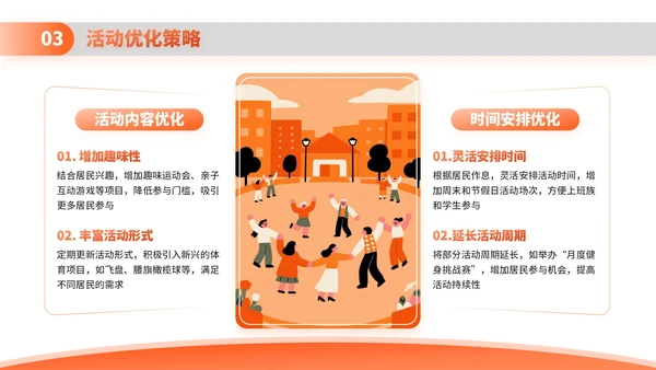 橙色扁平插画风社区体育活动策划与居民参与PPT模板