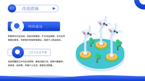 蓝绿色立体风能源企业员工年中总结PPT模板