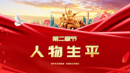 红色简约抗日民族英雄杨靖宇人民英雄永垂不朽主题PPT模板人物介绍