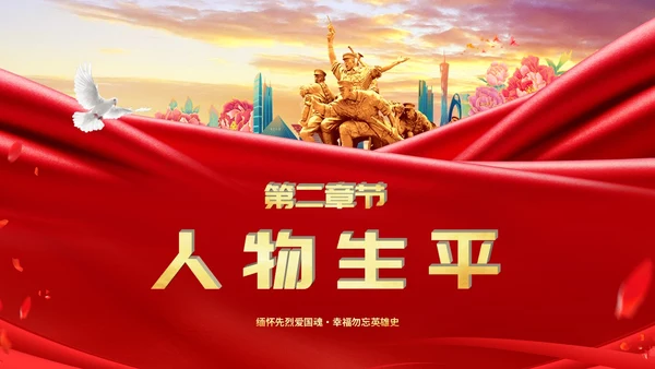 红色简约抗日民族英雄杨靖宇人民英雄永垂不朽主题PPT模板人物介绍
