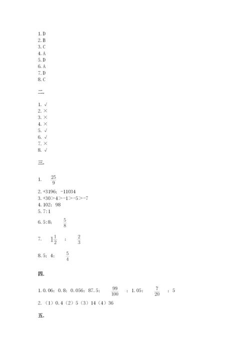 小学六年级下册数学摸底考试题含答案【黄金题型】.docx