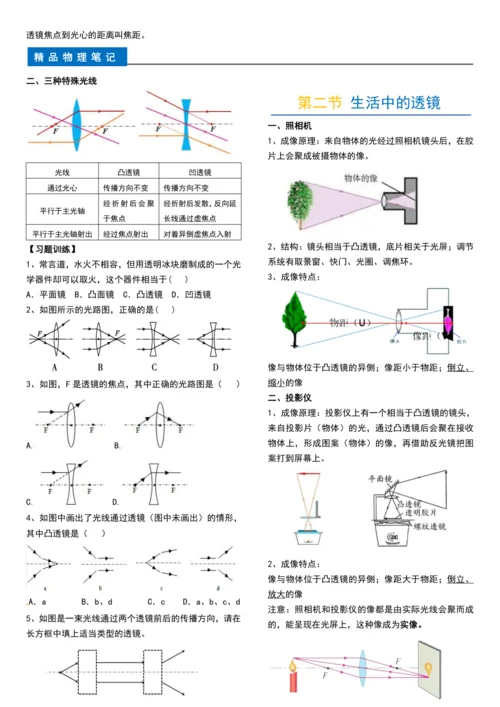 第五章透镜及其应用(每节精讲-单元练习-答案)2024-2025学年人教版八年级物理上册