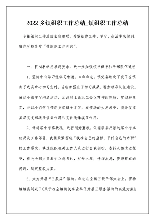 2022乡镇组织工作总结 镇组织工作总结 3