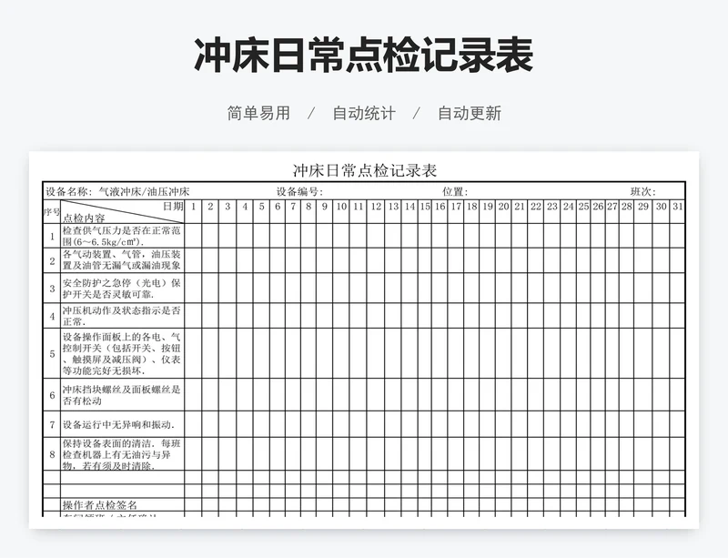 冲床日常点检记录表