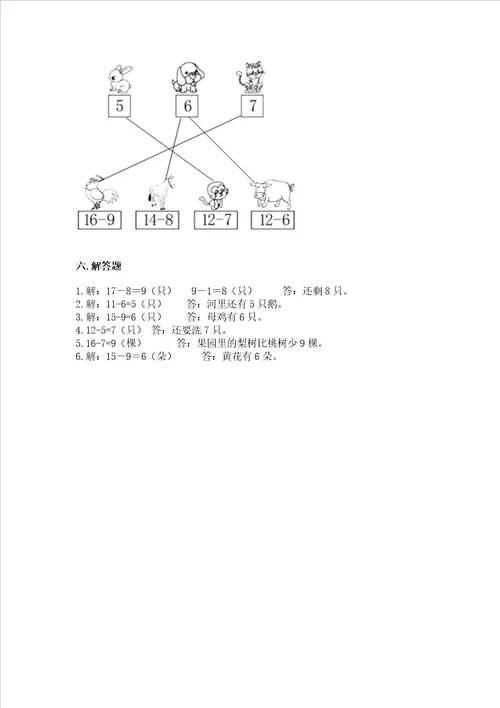 小学数学一年级20以内的退位减法练习题附参考答案黄金题型