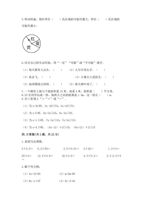 人教版数学五年级上册期末考试试卷含答案（夺分金卷）.docx