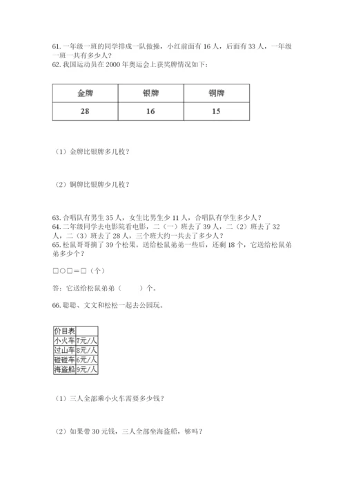 小学二年级上册数学应用题100道含答案（基础题）.docx