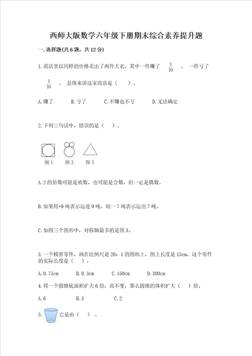 西师大版数学六年级下册期末综合素养提升题含答案研优卷