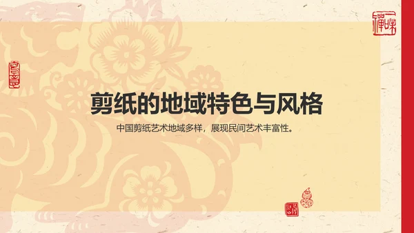 红色复古风中国非物质文化遗产——剪纸PPT模板
