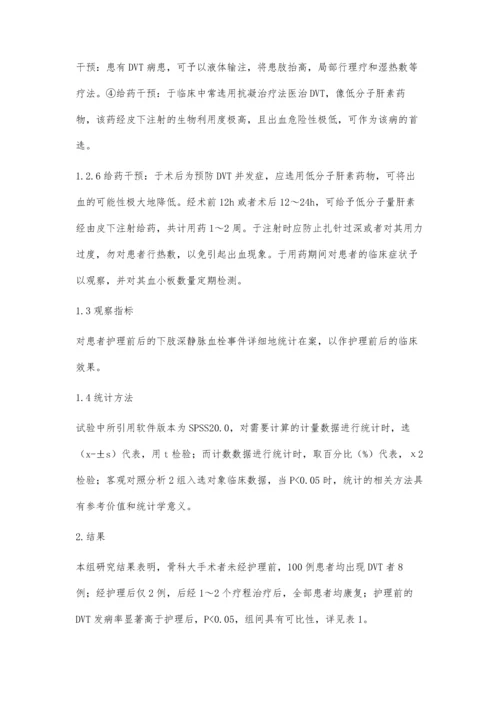 探讨骨科大手术术后下肢深静脉血栓的预防及护理策略.docx