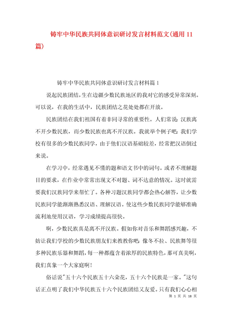 （精选）铸牢中华民族共同体意识研讨发言材料范文(通用11篇).docx