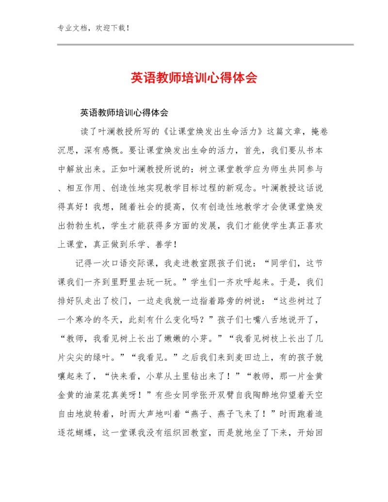 最新英语教师培训心得体会范文24篇.docx