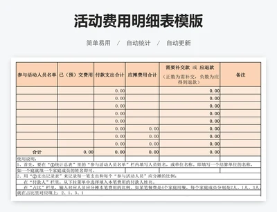 活动费用明细表模版