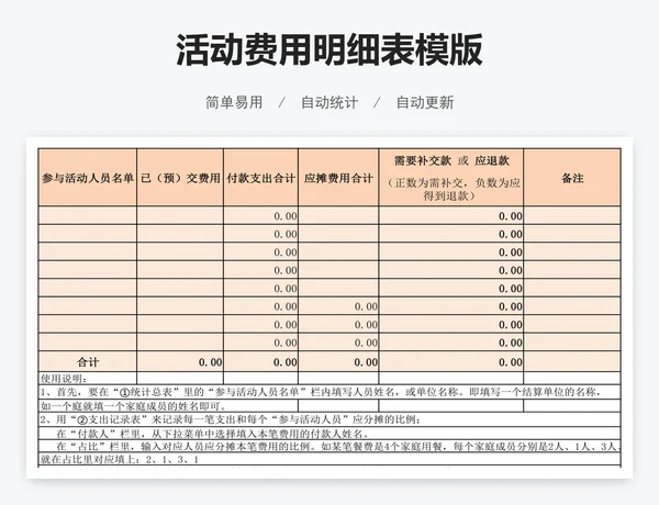 活动费用明细表模版