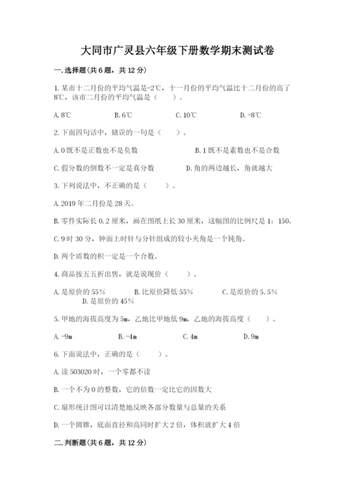 大同市广灵县六年级下册数学期末测试卷完整.docx