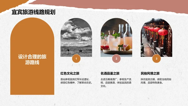红色摄影风宜宾旅游攻略：五粮液故乡的魅力PPT模板