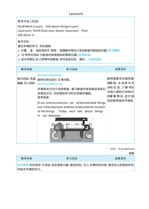 Unit 5  In my classroom单元整体教学设计5课时