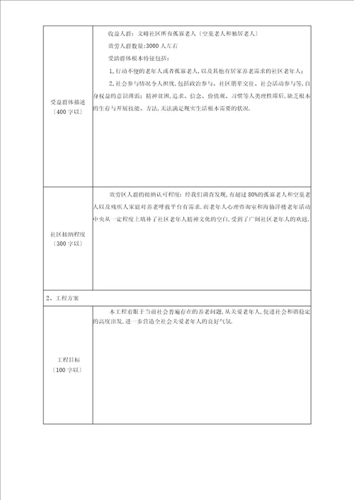 公益创投项目申报书范本