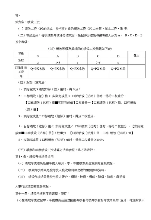 宝身服装有限公司绩效管理办法