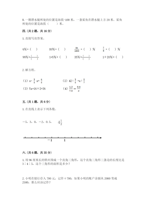 河南省平顶山市六年级下册数学期末测试卷附答案（能力提升）.docx