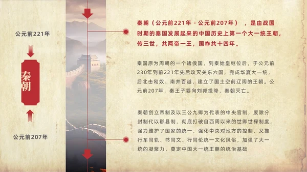褐色大气实拍长城中国历史发展史PPT