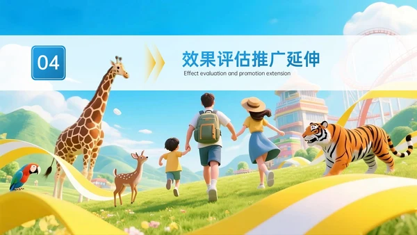 蓝黄色3D关于动物园趣味研学方案PPT模板