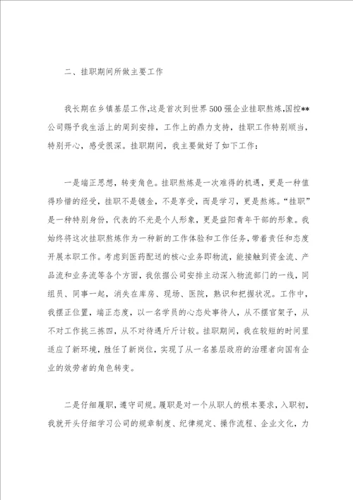 物流部副经理挂职工作总结与心得体会