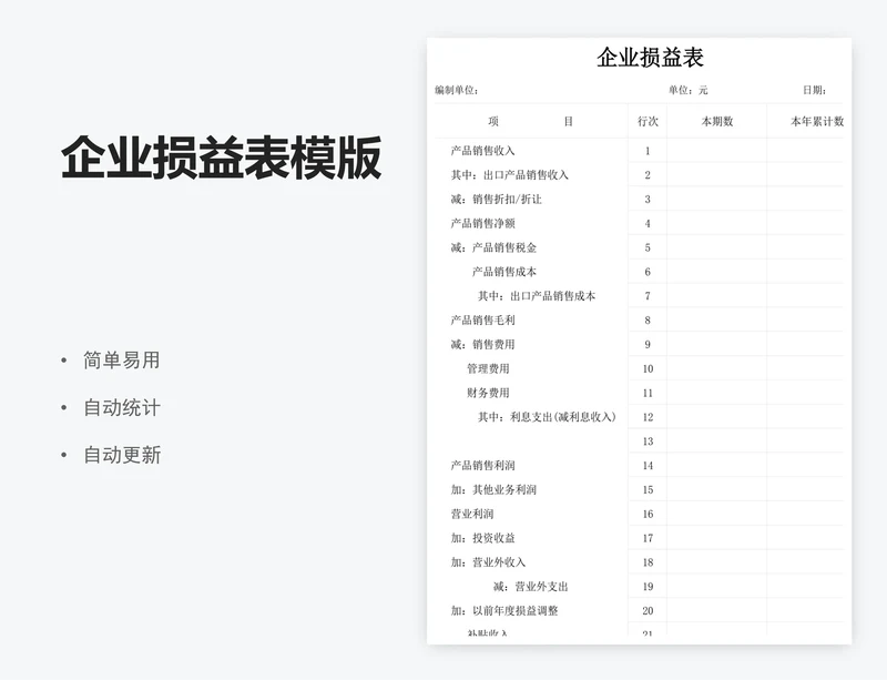企业损益表模版