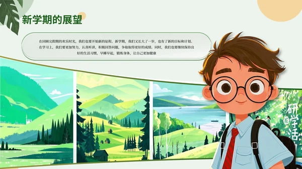 绿色插画风开学第一课PPT模板