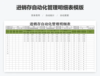 进销存自动化管理明细表模版