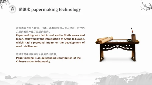 灰色水墨风中国四大发明英文介绍课件PPT