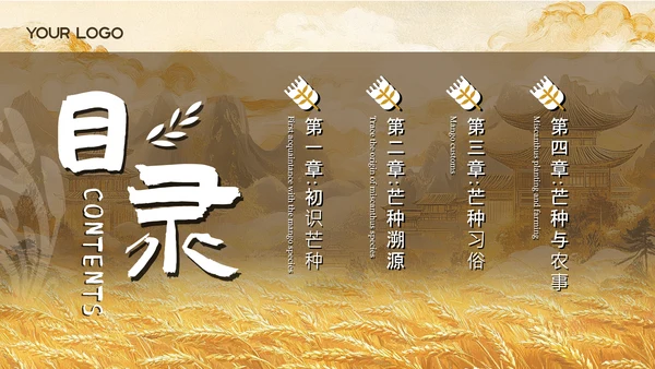 黄色古风中国传统文化二十四节气芒种课堂科普PPT模板