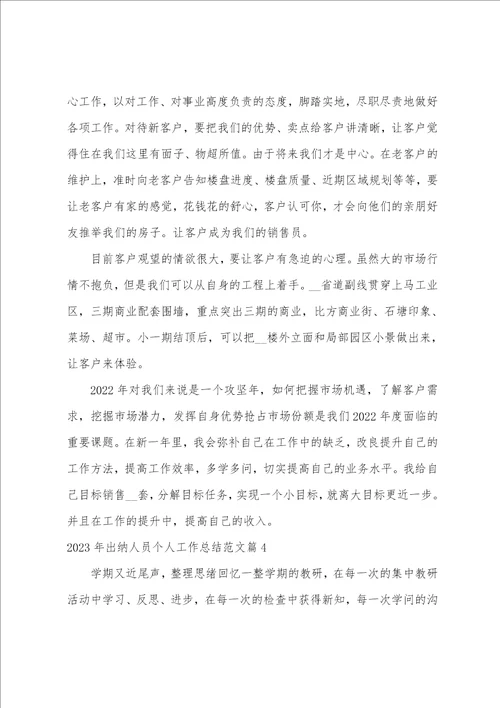 2023年出纳人员个人工作总结范文13篇