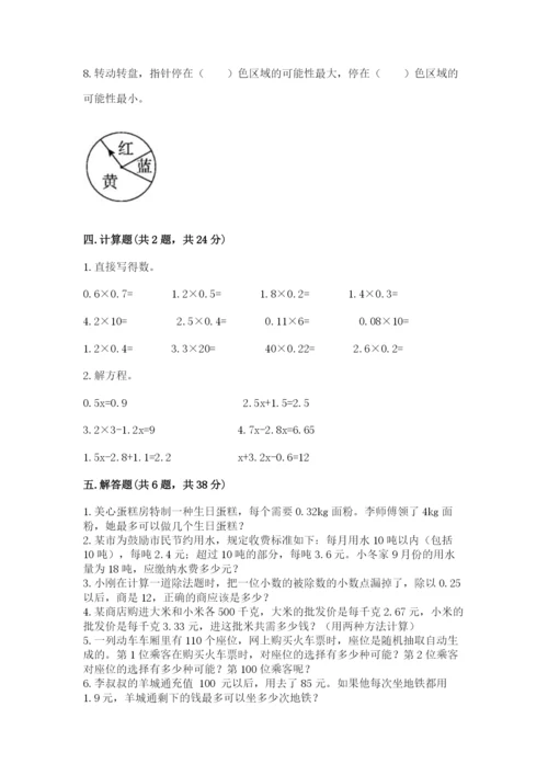 小学五年级上册数学期末测试卷及参考答案（模拟题）.docx