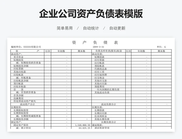 企业公司资产负债表模版