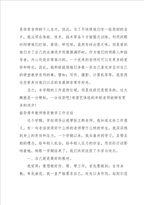 指导青年教师体育教学工作总结