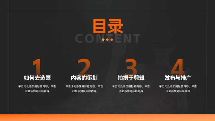 橙色暗色潮流前沿短视频运营教程PPT模板