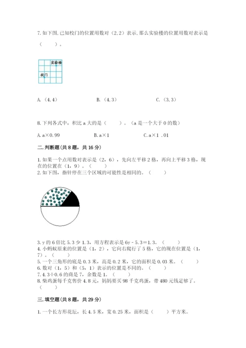 小学五年级上册数学期末考试试卷及参考答案（黄金题型）.docx