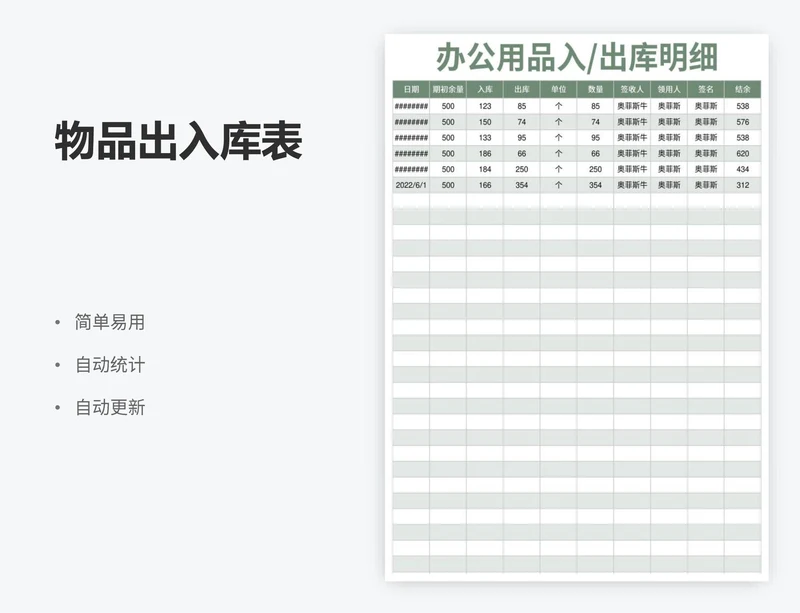 物品出入库表