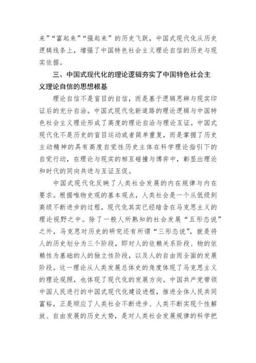 【党课讲稿】二十大报告宣讲党课讲稿：关于理论自信观照下中国式现代化的逻辑分析.docx