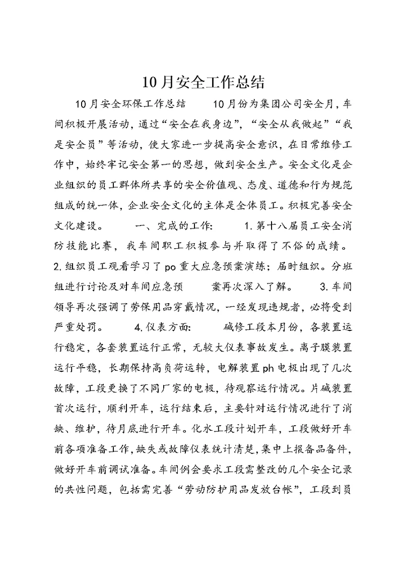 10月安全工作总结 (5)
