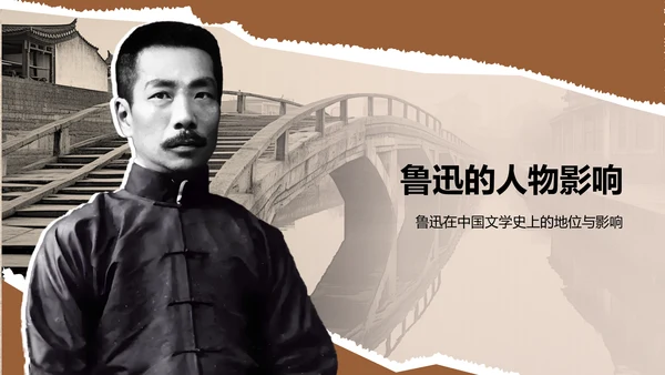 橙色复古风鲁迅-现代文学的奠基人之一PPT模板