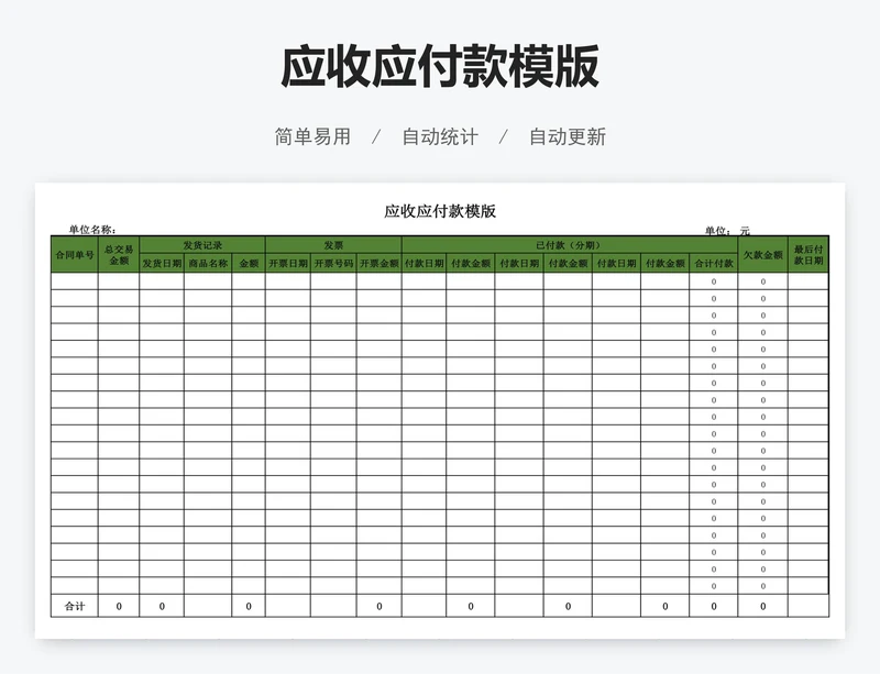 应收应付款模版
