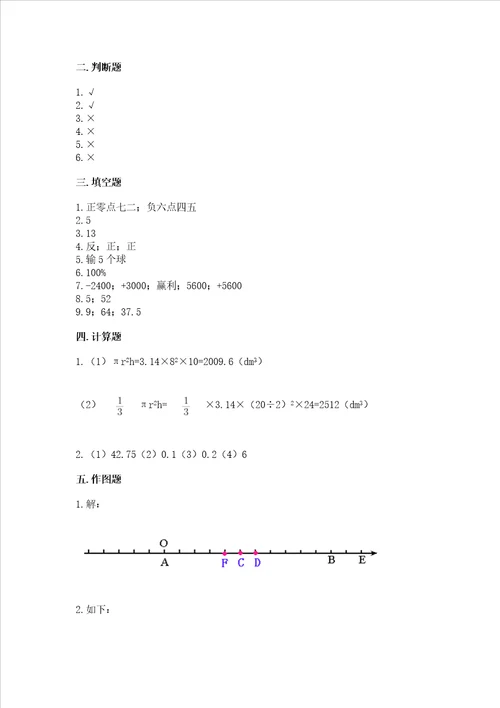 冀教版数学六年级下学期期末质量监测试题精编答案