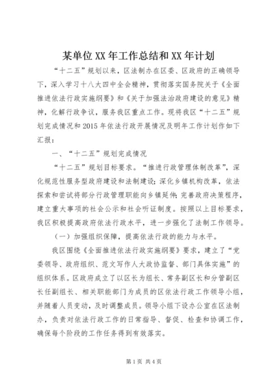 某单位XX年工作总结和XX年计划.docx