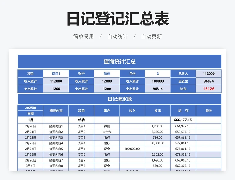 日记登记汇总表