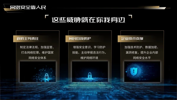 蓝金色科技风网络安全宣传周科普讲座PPT模板