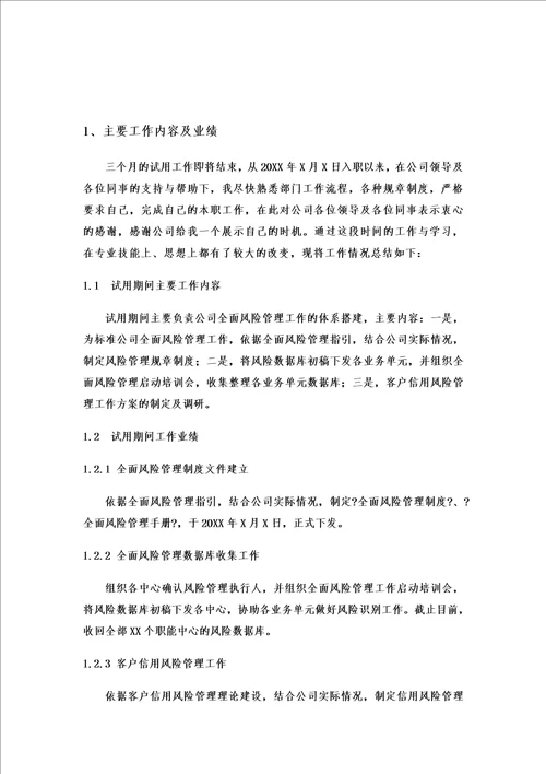 特选个人述职报告风控岗位