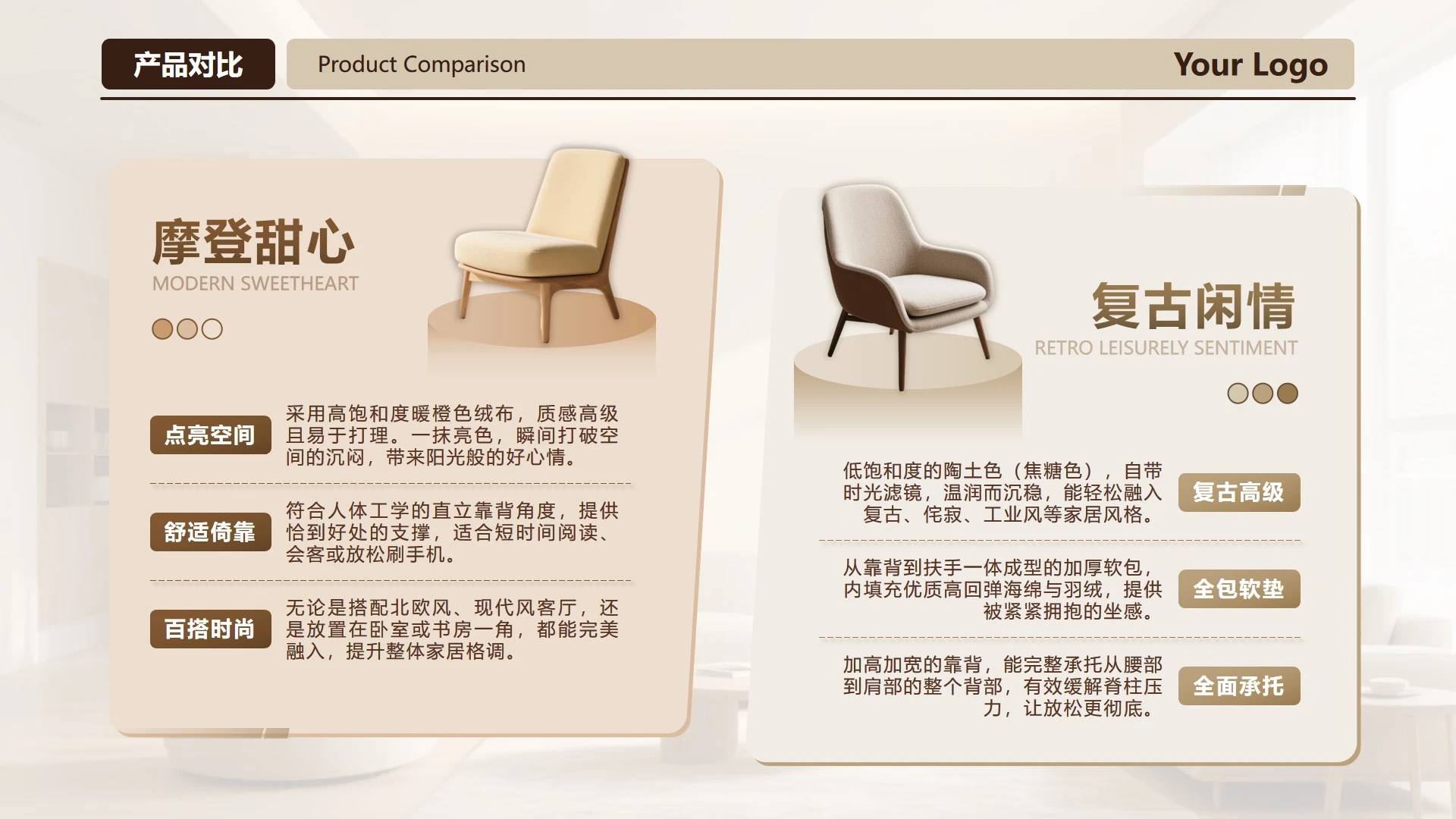 棕色实景家具产品对比正文页PPT单页