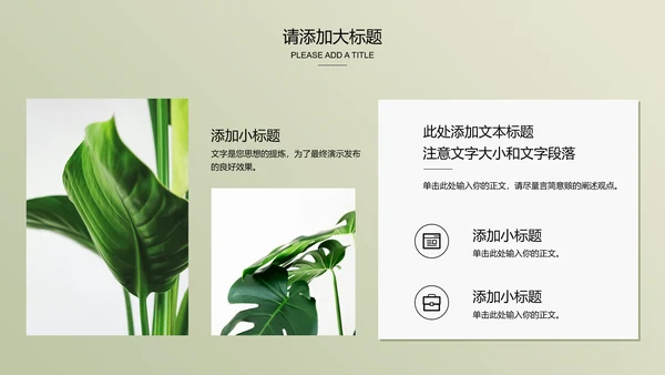 浅绿色极简光影小清新通用PPT演示模板